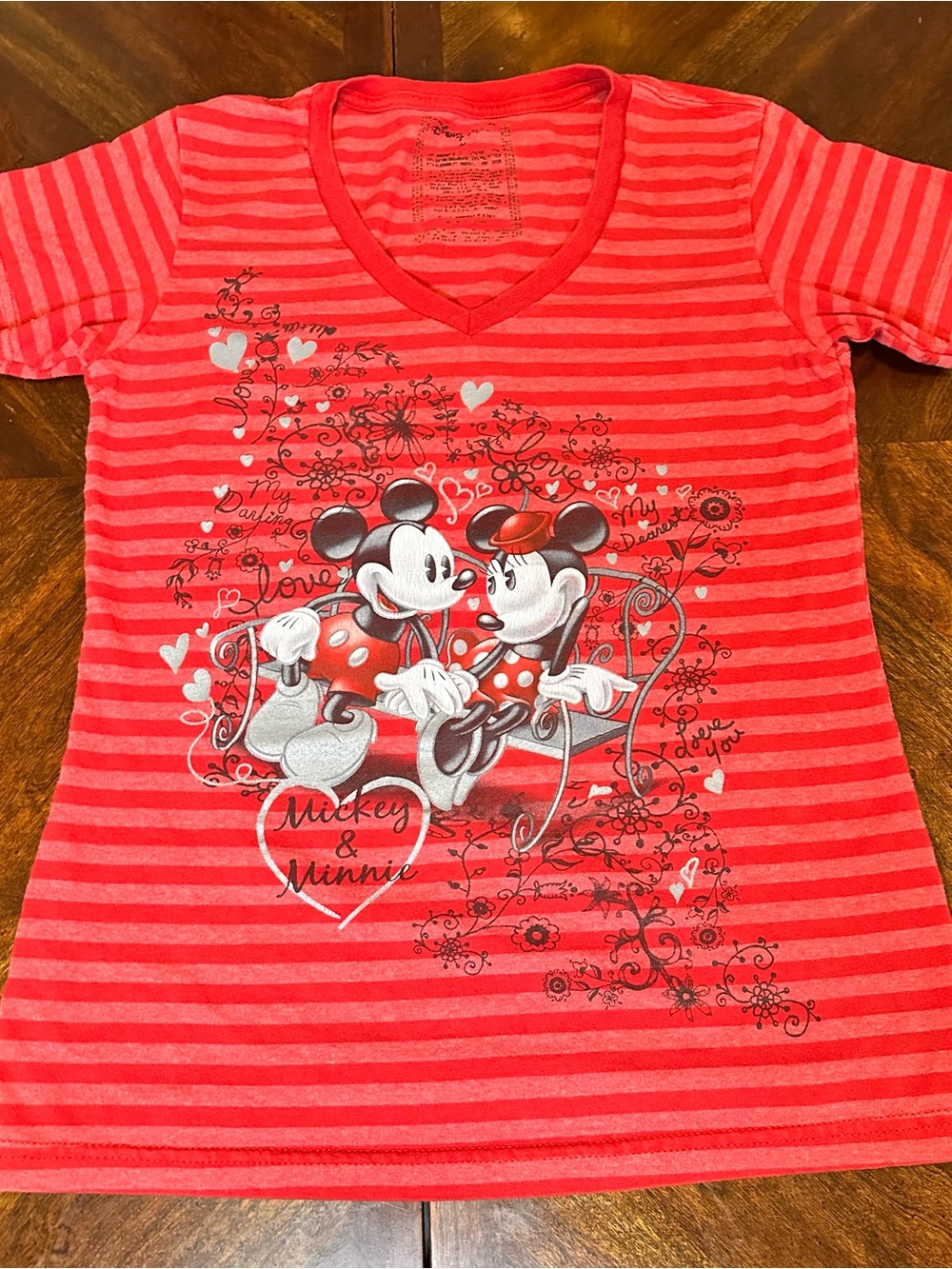 Disney Red Striped Mickey & Minnie V-Neck Tee